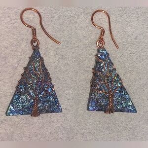 Titanium Peacock Druzy Wire Wrapped Tree Statement Earrings